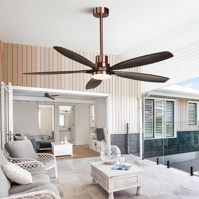60 in. Modern Ceiling Fan with Light and Remote, 5 Blades Walnut Wood Black Outdoor Ceiling Fan, Brushed Nickel Ceiling Fan for Patio-5-ErisView