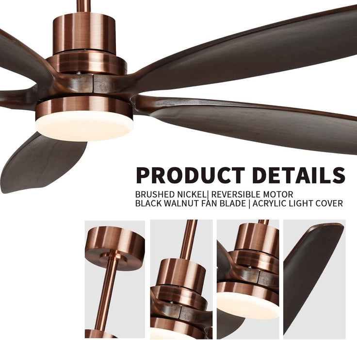 60 in. Modern Ceiling Fan with Light and Remote, 5 Blades Walnut Wood Black Outdoor Ceiling Fan, Brushed Nickel Ceiling Fan for Patio-6-ErisView