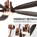 60 in. Modern Ceiling Fan with Light and Remote, 5 Blades Walnut Wood Black Outdoor Ceiling Fan, Brushed Nickel Ceiling Fan for Patio-6-ErisView
