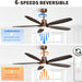 60 in. Modern Ceiling Fan with Light and Remote, 5 Blades Walnut Wood Black Outdoor Ceiling Fan, Brushed Nickel Ceiling Fan for Patio-7-ErisView