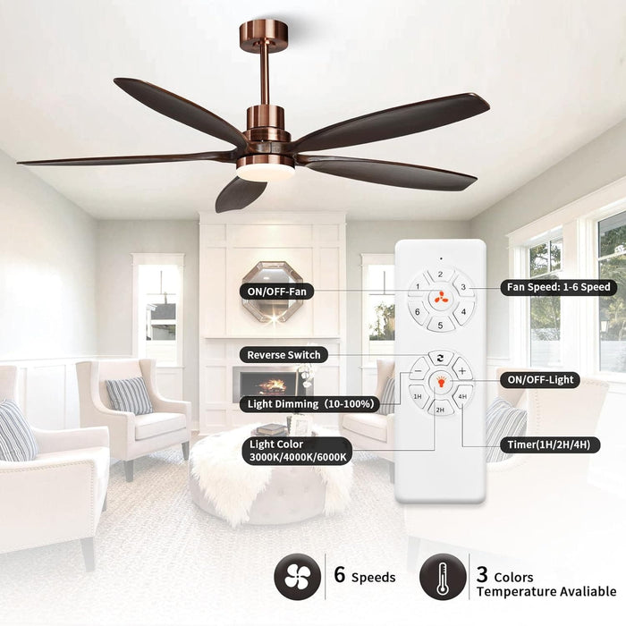 60 in. Modern Ceiling Fan with Light and Remote, 5 Blades Walnut Wood Black Outdoor Ceiling Fan, Brushed Nickel Ceiling Fan for Patio-8-ErisView