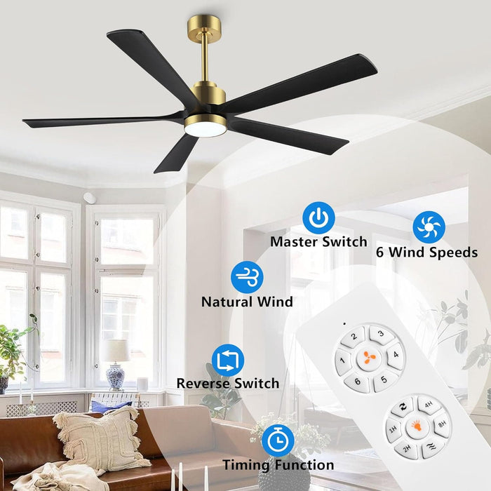 60 in. Modern Ceiling Fan with Light and Remote, Quiet Ceiling Fans with Lights for Kitchen Dining Living Room, 5 Wood Blades Ceiling Fan-15-ErisView