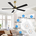 60 in. Modern Ceiling Fan with Light and Remote, Quiet Ceiling Fans with Lights for Kitchen Dining Living Room, 5 Wood Blades Ceiling Fan-15-ErisView