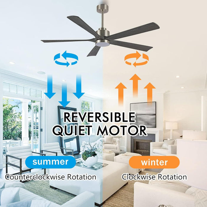 60 in. Modern Ceiling Fan with Light and Remote, Quiet Ceiling Fans with Lights for Kitchen Dining Living Room, 5 Wood Blades Ceiling Fan-18-ErisView
