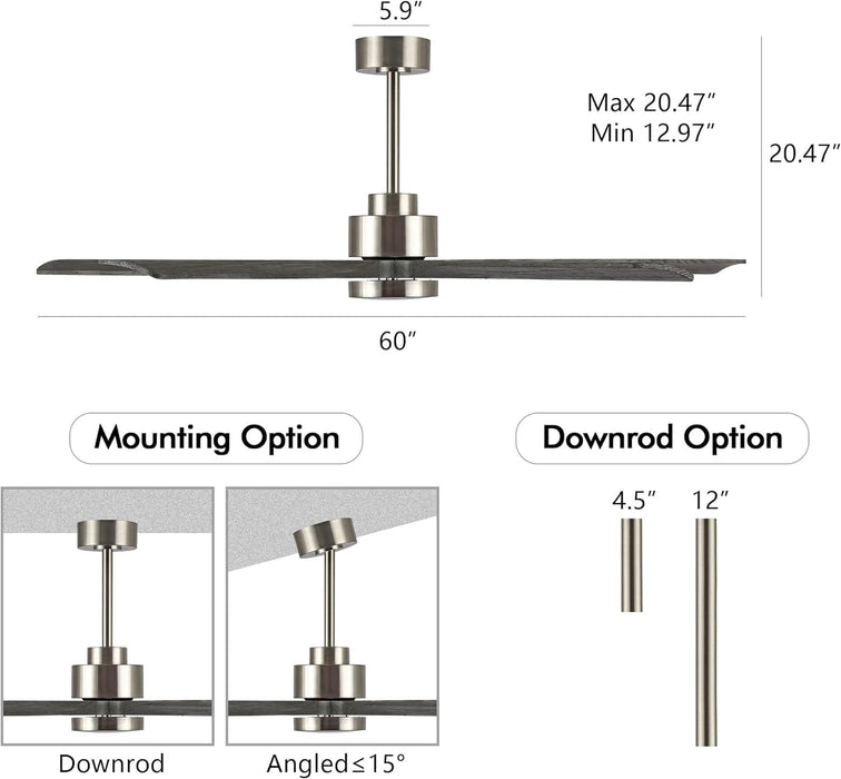60 in. Modern Ceiling Fan with Light and Remote, Quiet Ceiling Fans with Lights for Kitchen Dining Living Room, 5 Wood Blades Ceiling Fan-20-ErisView
