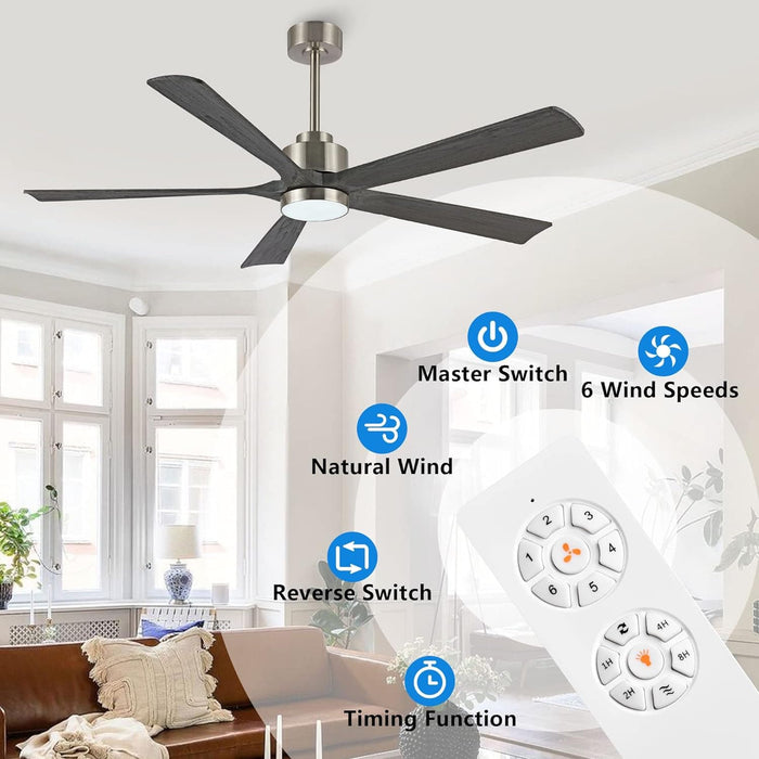 60 in. Modern Ceiling Fan with Light and Remote, Quiet Ceiling Fans with Lights for Kitchen Dining Living Room, 5 Wood Blades Ceiling Fan-23-ErisView