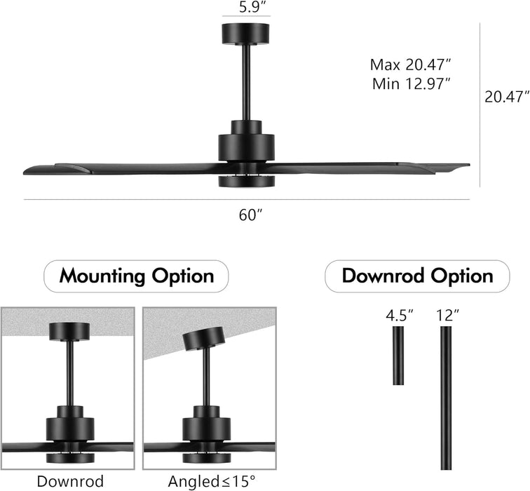 60 in. Modern Ceiling Fan with Light and Remote, Quiet Ceiling Fans with Lights for Kitchen Dining Living Room, 5 Wood Blades Ceiling Fan-28-ErisView