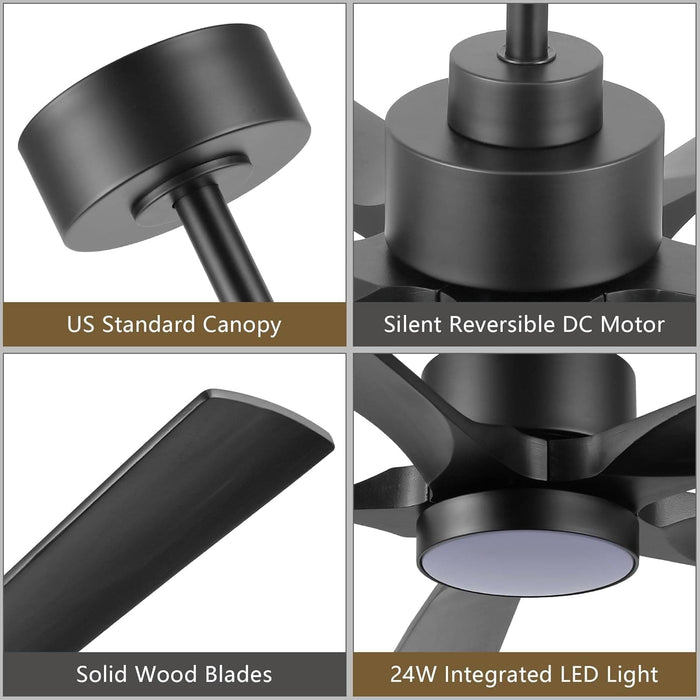 60 in. Modern Ceiling Fan with Light and Remote, Quiet Ceiling Fans with Lights for Kitchen Dining Living Room, 5 Wood Blades Ceiling Fan-29-ErisView