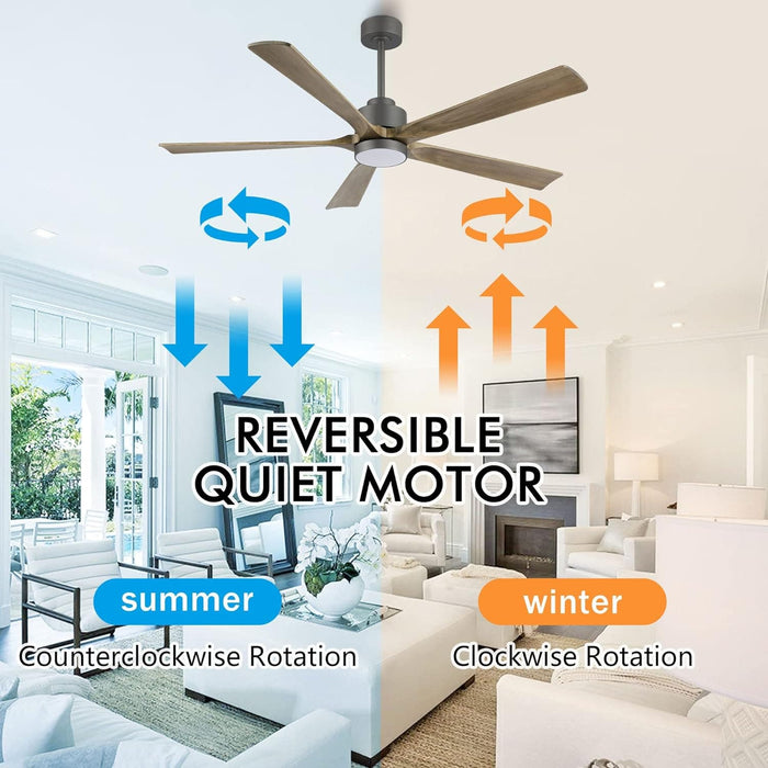 60 in. Modern Ceiling Fan with Light and Remote, Quiet Ceiling Fans with Lights for Kitchen Dining Living Room, 5 Wood Blades Ceiling Fan-2-ErisView