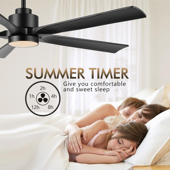 60 in. Modern Ceiling Fan with Light and Remote, Quiet Ceiling Fans with Lights for Kitchen Dining Living Room, 5 Wood Blades Ceiling Fan-30-ErisView