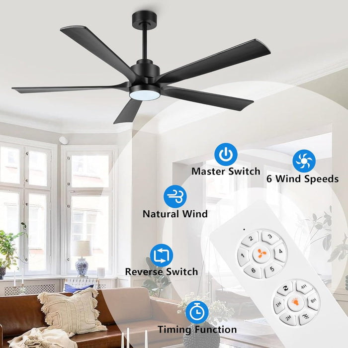 60 in. Modern Ceiling Fan with Light and Remote, Quiet Ceiling Fans with Lights for Kitchen Dining Living Room, 5 Wood Blades Ceiling Fan-31-ErisView