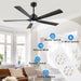 60 in. Modern Ceiling Fan with Light and Remote, Quiet Ceiling Fans with Lights for Kitchen Dining Living Room, 5 Wood Blades Ceiling Fan-31-ErisView
