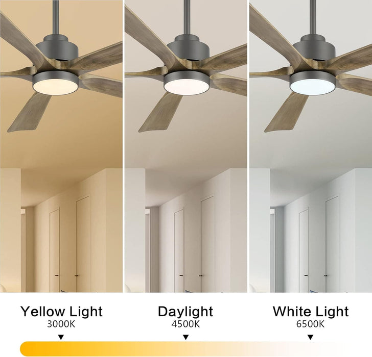 60 in. Modern Ceiling Fan with Light and Remote, Quiet Ceiling Fans with Lights for Kitchen Dining Living Room, 5 Wood Blades Ceiling Fan-3-ErisView