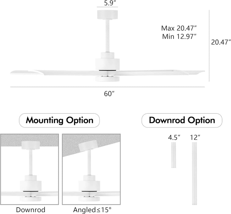 60 in. Modern Ceiling Fan with Light and Remote, Quiet Ceiling Fans with Lights for Kitchen Dining Living Room, 5 Wood Blades Ceiling Fan-44-ErisView