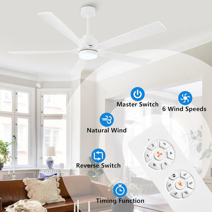 60 in. Modern Ceiling Fan with Light and Remote, Quiet Ceiling Fans with Lights for Kitchen Dining Living Room, 5 Wood Blades Ceiling Fan-47-ErisView
