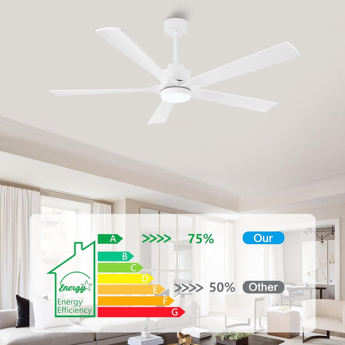 60 in. Modern Ceiling Fan with Light and Remote, Quiet Ceiling Fans with Lights for Kitchen Dining Living Room, 5 Wood Blades Ceiling Fan-48-ErisView