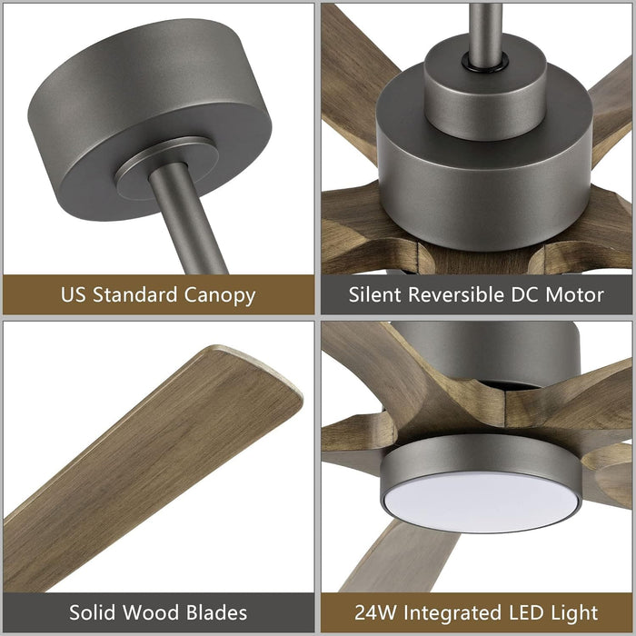 60 in. Modern Ceiling Fan with Light and Remote, Quiet Ceiling Fans with Lights for Kitchen Dining Living Room, 5 Wood Blades Ceiling Fan-5-ErisView