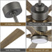 60 in. Modern Ceiling Fan with Light and Remote, Quiet Ceiling Fans with Lights for Kitchen Dining Living Room, 5 Wood Blades Ceiling Fan-5-ErisView