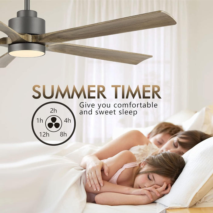 60 in. Modern Ceiling Fan with Light and Remote, Quiet Ceiling Fans with Lights for Kitchen Dining Living Room, 5 Wood Blades Ceiling Fan-6-ErisView