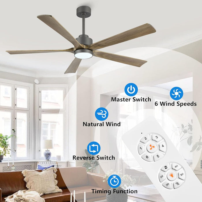 60 in. Modern Ceiling Fan with Light and Remote, Quiet Ceiling Fans with Lights for Kitchen Dining Living Room, 5 Wood Blades Ceiling Fan-7-ErisView