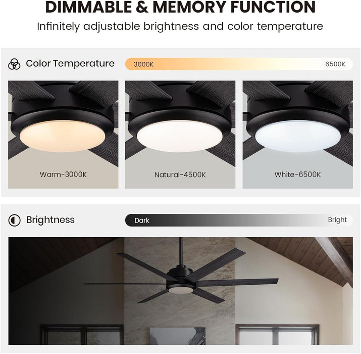 60 in. Modern Ceiling Fan with Lights and Remote APP Control, Black Industrial Ceiling Fans Fandelier for Dining Room Living Room Kitchen-2-ErisView