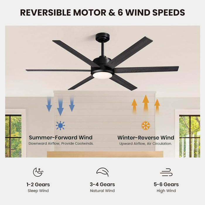 60 in. Modern Ceiling Fan with Lights and Remote APP Control, Black Industrial Ceiling Fans Fandelier for Dining Room Living Room Kitchen-4-ErisView