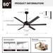 60 in. Modern Ceiling Fan with Lights and Remote APP Control, Black Industrial Ceiling Fans Fandelier for Dining Room Living Room Kitchen-5-ErisView
