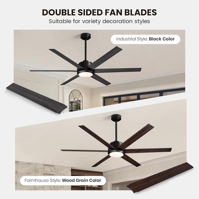 60 in. Modern Ceiling Fan with Lights and Remote APP Control, Black Industrial Ceiling Fans Fandelier for Dining Room Living Room Kitchen-7-ErisView
