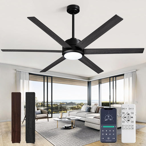 60 in. Modern Ceiling Fan with Lights and Remote APP Control, Black Industrial Ceiling Fans Fandelier for Dining Room Living Room Kitchen-1-ErisView