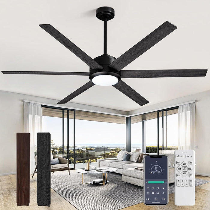 60 in. Modern Ceiling Fan with Lights and Remote APP Control, Black Industrial Ceiling Fans Fandelier for Dining Room Living Room Kitchen-1-ErisView