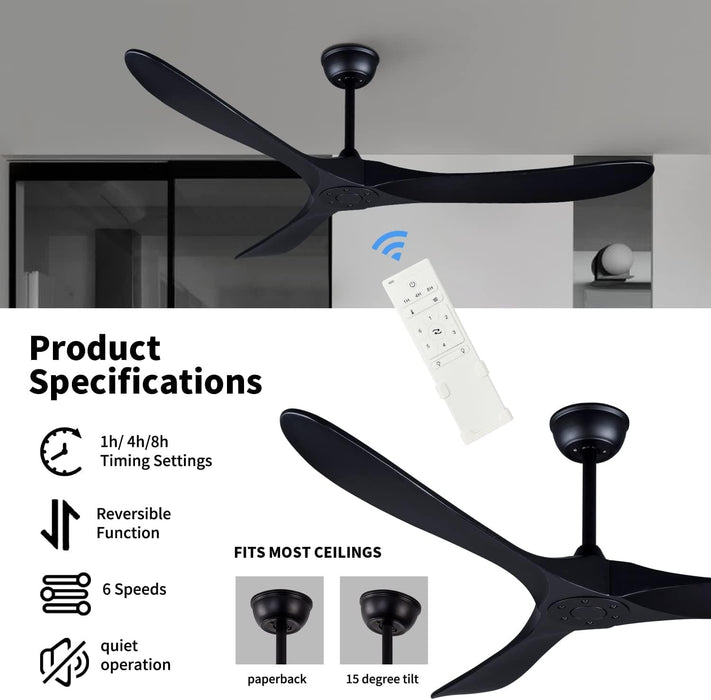 60 in. Modern Ceiling Fans with Light and Remote Control, Indoor Reversible Quiet Ceiling Fans, Energy Efficient Ceiling Fans-14-ErisView