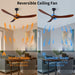 60 in. Modern Ceiling Fans with Light and Remote Control, Indoor Reversible Quiet Ceiling Fans, Energy Efficient Ceiling Fans-23-ErisView