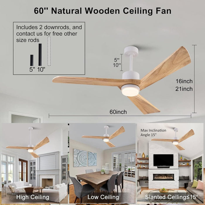 60 in. Modern Remote Control Ceiling Fan and Light, Reversible Quiet Ceiling Fans with LED Light, Indoor Ceiling Fan with Light for Living Room Study Room-3-ErisView