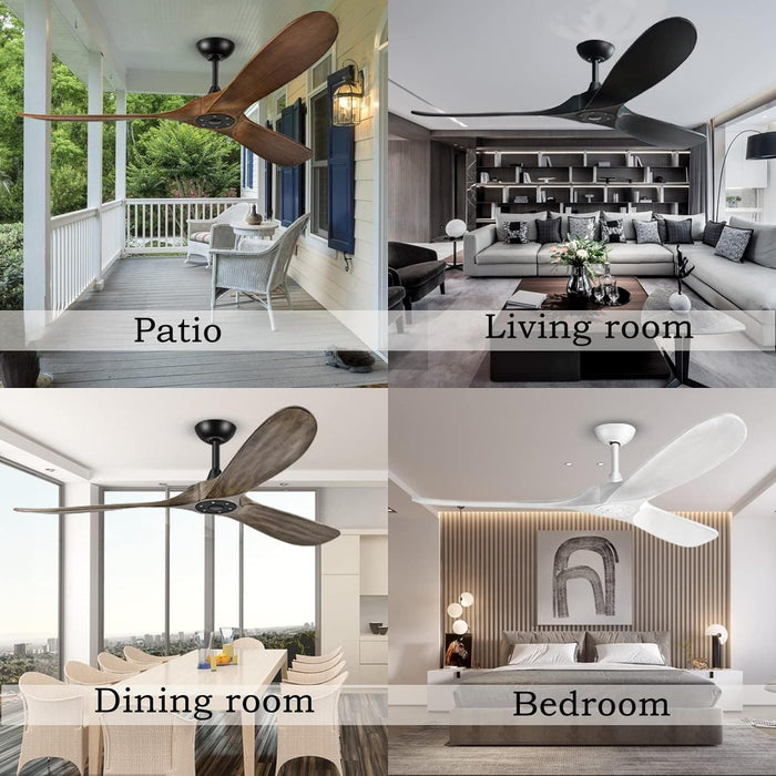 60 in. Modern Reversible Quiet Ceiling Fans and Remote, White Large Ceiling Fan without Lights, Outdoor Fan for Patio-5-ErisView