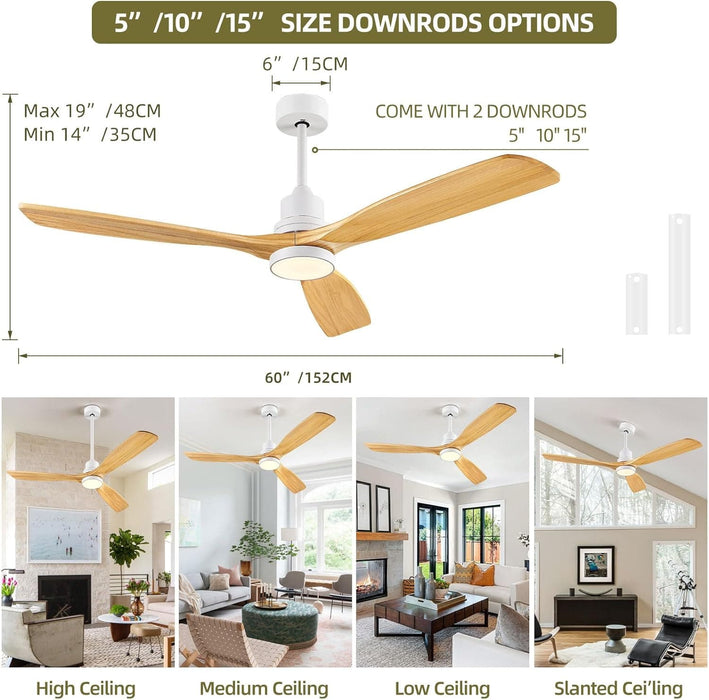 60 in. Outdoor Ceiling Fan with Light, Wood Indoor Outdoor Modern Ceiling Fan with Remote, 3 Blade Ceiling Fan for Patio Bedroom Living Room Kitchen -7-ErisView