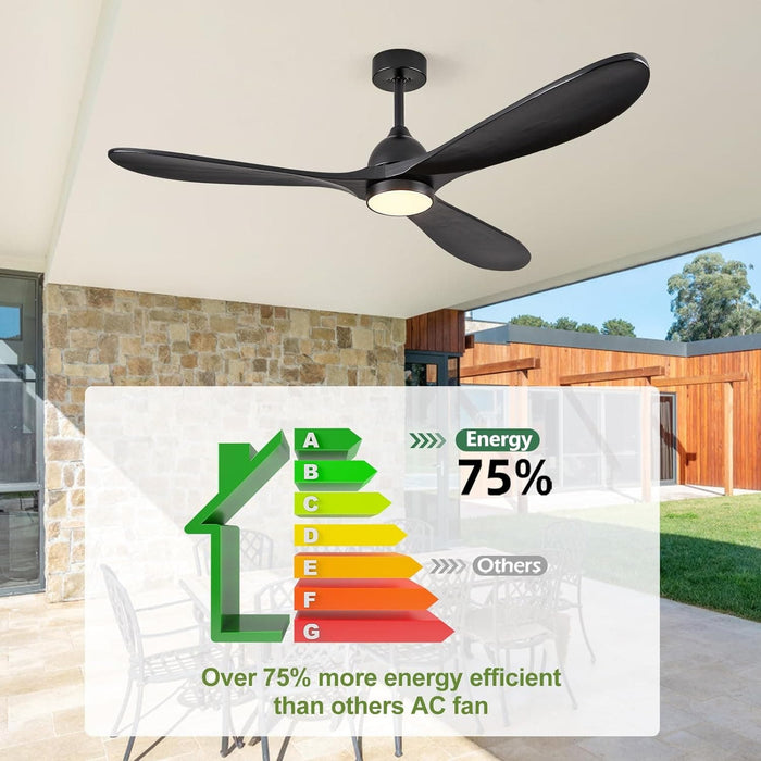 60 in. Outdoor Ceiling Fans, Walnut Wood Reversible Quietest Fan For Sleeping with Remote Control-11-ErisView