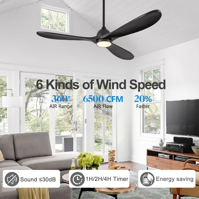 60 in. Outdoor Ceiling Fans, Walnut Wood Reversible Quietest Fan For Sleeping with Remote Control-12-ErisView