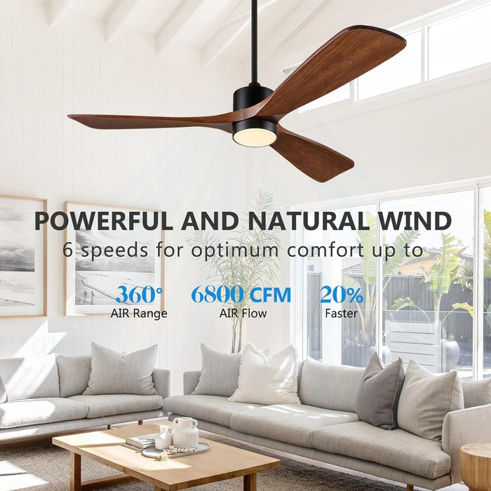 60 in. Outdoor Ceiling Fans, Walnut Wood Reversible Quietest Fan For Sleeping with Remote Control-3-ErisView