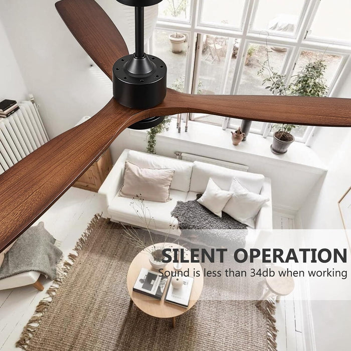 60 in. Outdoor Ceiling Fans, Walnut Wood Reversible Quietest Fan For Sleeping with Remote Control-5-ErisView
