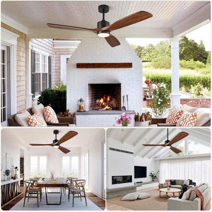 60 in. Outdoor Ceiling Fans, Walnut Wood Reversible Quietest Fan For Sleeping with Remote Control-7-ErisView