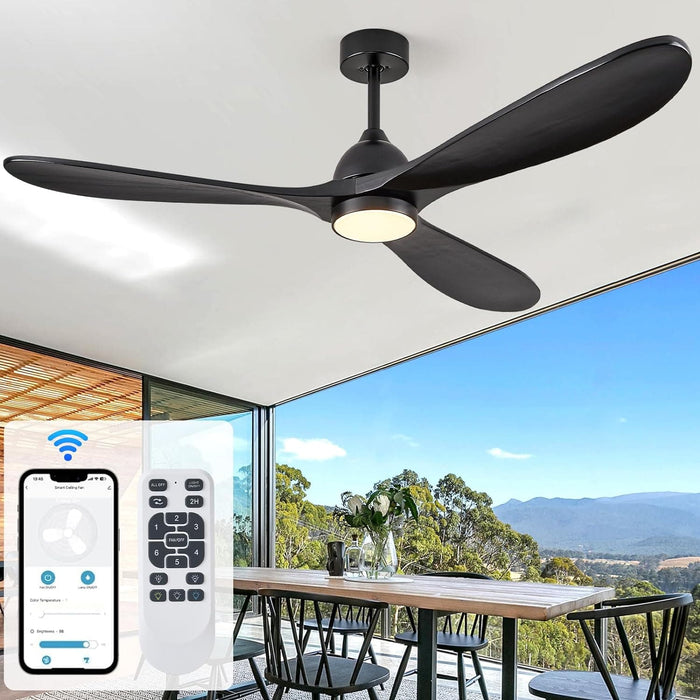 60 in. Outdoor Ceiling Fans, Walnut Wood Reversible Quietest Fan For Sleeping with Remote Control-8-ErisView