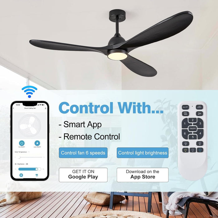 60 in. Outdoor Ceiling Fans, Walnut Wood Reversible Quietest Fan For Sleeping with Remote Control-9-ErisView