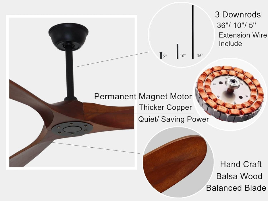 60 in. Outdoor Ceiling Fans with Remote, 3 Blade Ceiling Fan, Elegant Ceiling Fans, Dark Walnut Wood Black Outdoor Fan-10-ErisView