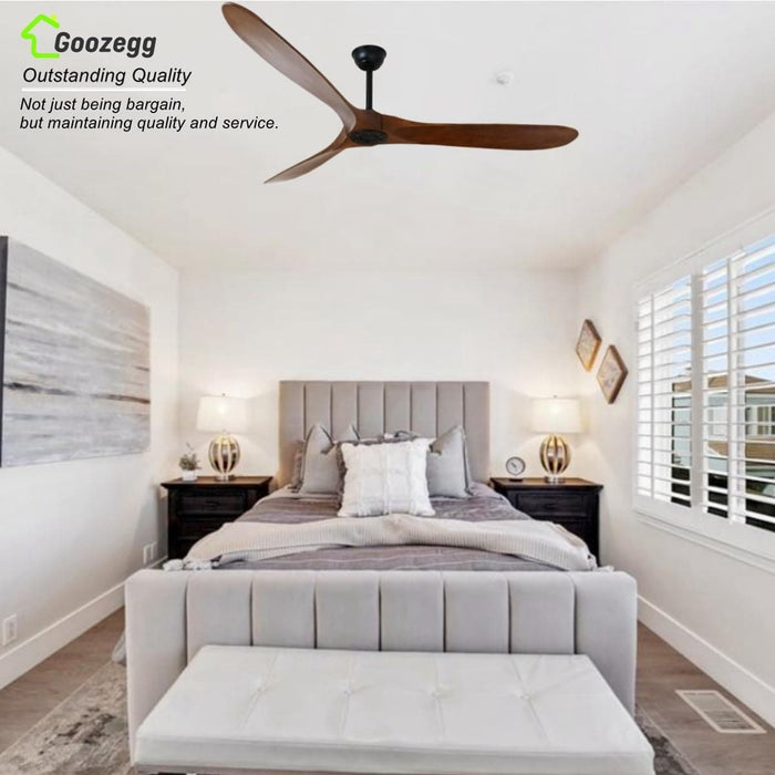 60 in. Outdoor Ceiling Fans with Remote, 3 Blade Ceiling Fan, Elegant Ceiling Fans, Dark Walnut Wood Black Outdoor Fan-24-ErisView
