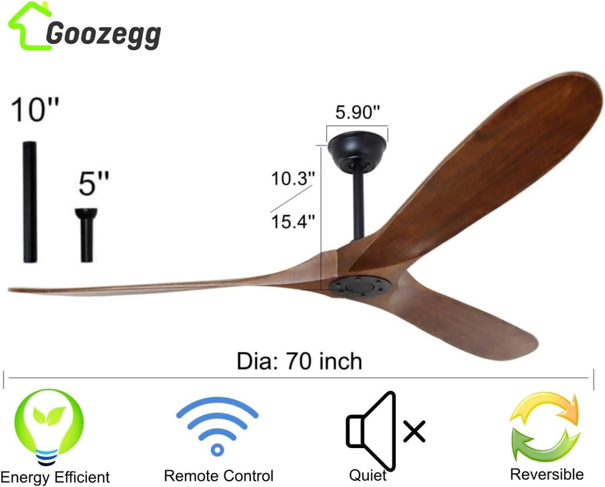 60 in. Outdoor Ceiling Fans with Remote, 3 Blade Ceiling Fan, Elegant Ceiling Fans, Dark Walnut Wood Black Outdoor Fan-26-ErisView