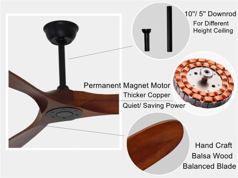 60 in. Outdoor Ceiling Fans with Remote, 3 Blade Ceiling Fan, Elegant Ceiling Fans, Dark Walnut Wood Black Outdoor Fan-3-ErisView