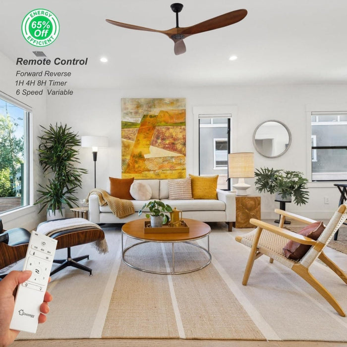 60 in. Outdoor Ceiling Fans with Remote, 3 Blade Ceiling Fan, Elegant Ceiling Fans, Dark Walnut Wood Black Outdoor Fan-5-ErisView