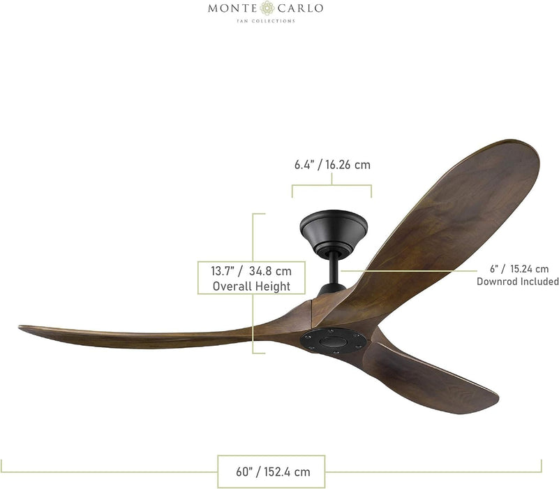 60 in. Outdoor Ceiling Fans with Remote Control, Black Outdoor Fan with 3 Wood Blades-4-ErisView