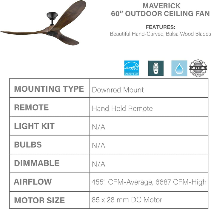 60 in. Outdoor Ceiling Fans with Remote Control, Black Outdoor Fan with 3 Wood Blades-5-ErisView