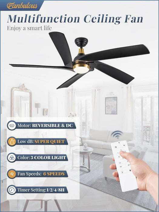 60 in. Remote Control Ceiling Fan and Light, 5 Blades Modern Large Ceiling Fan for Living Room Bedroom Dining Room, Outdoor Fan for Patio-2-ErisView